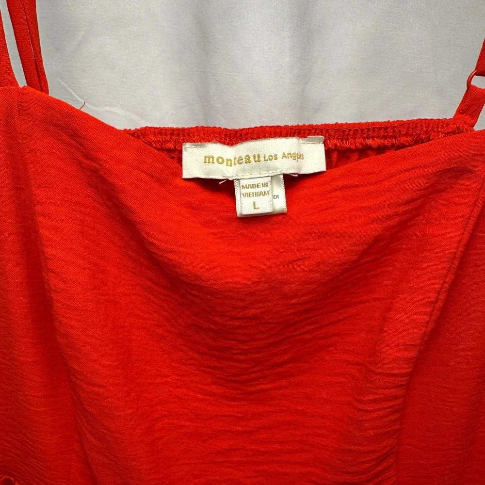 Monteau Maxi Sun Dress Adjustable Spaghetti‎ Strap Orange Tiered Crepe Open Back
